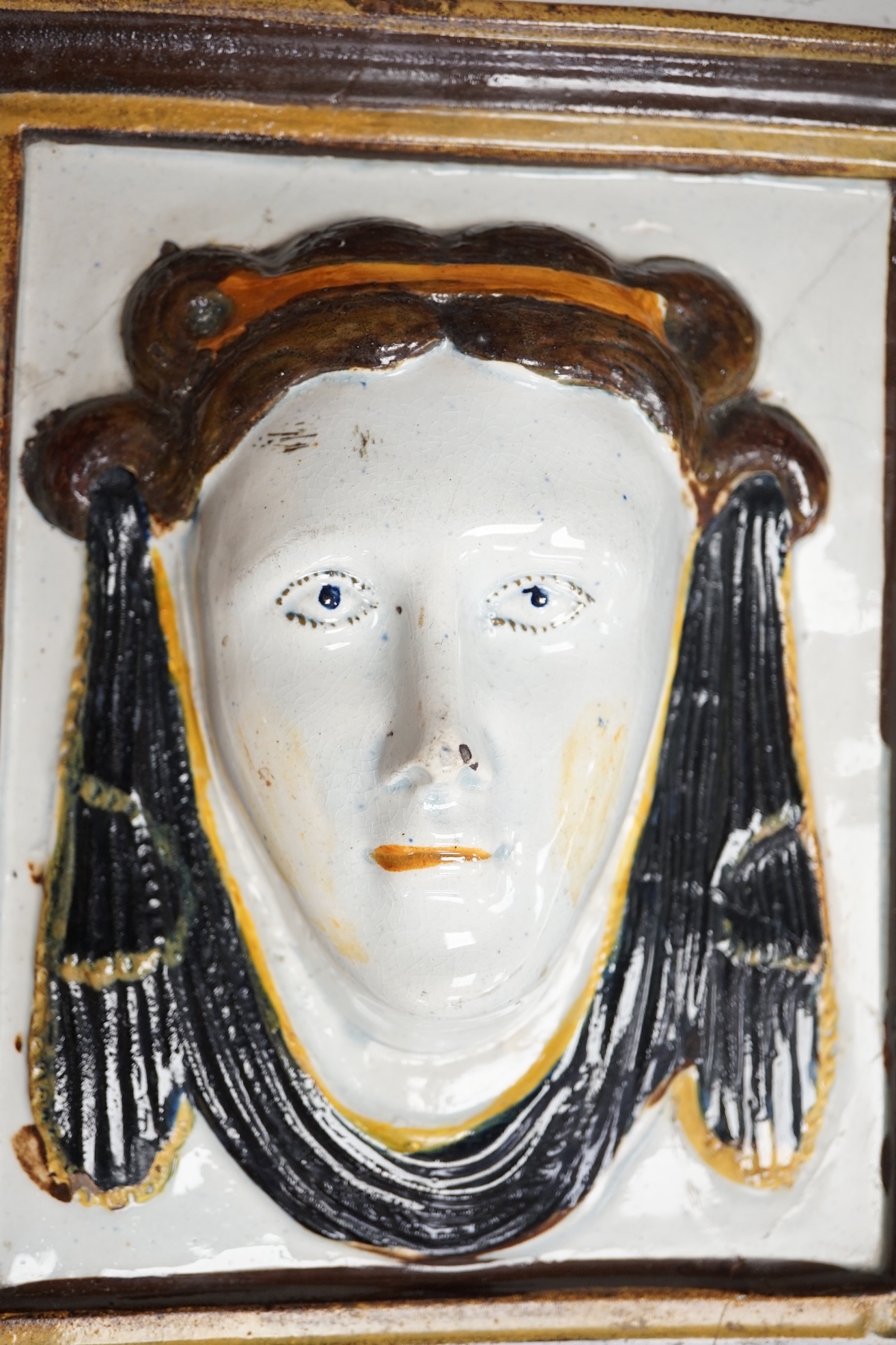 A rare pearlware portrait plaque, c.1820, 23 x 19.5cm. Condition - broken and restored, provenance - Anthony Belton collection